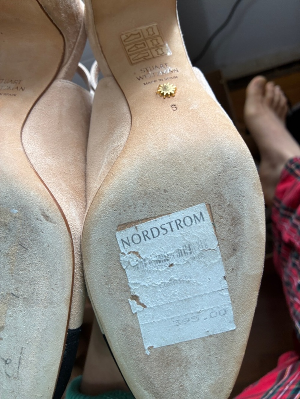 Stuart Weitzman Two-Tone Beige and Black Slingback Clogs - Picture 7 of 11